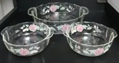 タイムセールPYREX 耐熱ガラス 皿 3点セット 花柄 昭和レトロのサムネイル