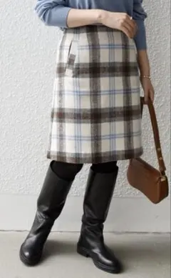 【SHIPS any】チェック柄 ひざ丈スカート