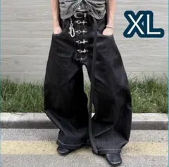 バギージーンズ　デニムワイドデニム　ユニセックス ストリート　XL