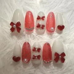 ガーリーリボンネイルフレンチガーリーネイルチップ可愛いリボンネイル