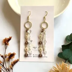 ５つの小花*long-水晶×chain×hoop-サージカルステンレスピアス