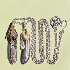 金爪＆上金ハートフェザーネックレス【イーグルフック&ホイール付】(燻加工)