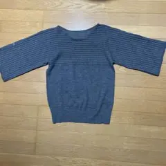 グレー 五分袖 リブ編みニット　セーター　トップス　ロールアップ