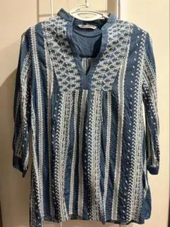 【ZARA】＜値下げ可＞デニムブルー刺繍七分袖ワンピース