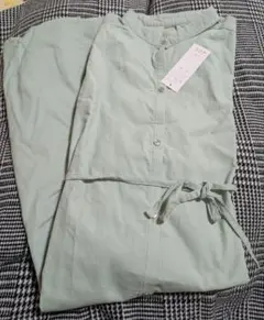 シャツワンピース 長袖 コーデュロイ ミントグリーン ベルメゾン