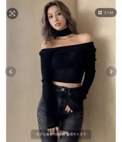 GYDA チョーカー付きシアーニットトップス ブラック ショート丈 ギャル