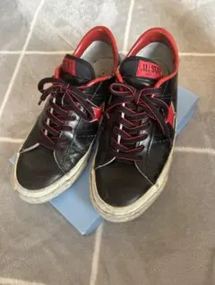 コンバース ワンスターJレザースニーカー ブラック×レッド ローカット