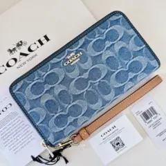COACH コーチ ストラップ付き 長財布 デニム インディゴ ブルー - メルカリ