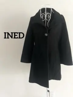 【INED】Aラインロングコート　ウール　カシミヤ　上品　ブラック　9号
