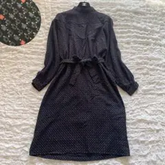 レトロヴィンテージ　ピエールカルダン　スタンドカラーワンピース　総柄 ブラック