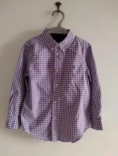 ラルフローレン　ボタンダウン長袖シャツ　パープル ギンガム4/4T　110㎝