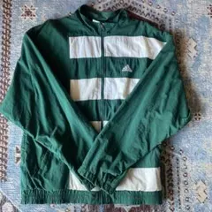 古着 adidas 緑 ホワイト ストライプ ジャケット L