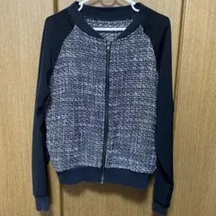 黒白ツイード ジップアップジャケット レディース　Mサイズ　長袖