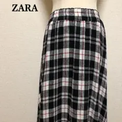 ZARA ザラ チェック柄 フリル ロングスカート Lサイズ 裏地付き トレンド