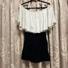 値下げ　snidel オフショルダー ホワイト ブラック セットアップ