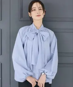 新品【Lサイズ】cocaボウタイブラウスライトブルー