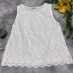 サマンサモスモス チュール刺繍 ノースリーブブラウス 白 花柄 レース F