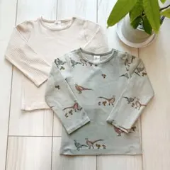 美品！H＆M 長袖Tシャツ　アイボリー＆バード柄　2点セット　2T 92cm