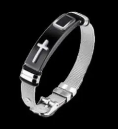 【N022】ブレスレット　アクセサリー　メンズ　ブラック　黒　クロス　十字架