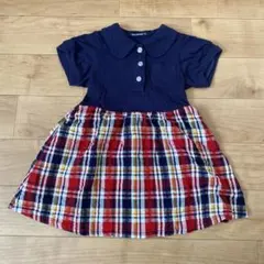 ネイビー チェック ワンピース 半袖　90