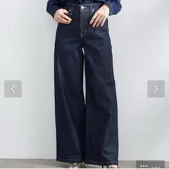 サムシング　ハイウエストストレッチワイドデニムパンツ　ストレートジーンズ　日本製