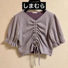しまむら　LURACIGN 半袖 トップス パープル ギャザー　ショート丈　Mのサムネイル