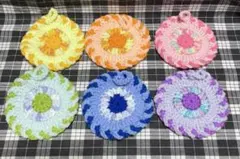 ハンドメイド 手編み 抗菌防臭 アクリル毛糸たわしコースター6枚セット