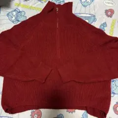 バーガンディ ハイネック ニットセーター M