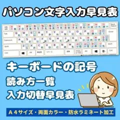 パソコン★文字入力表・キーボードの記号読み方一覧表　A4パウチ・ラミネート加工