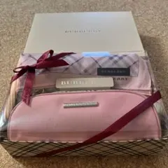 バーバリー 大判ハンカチ スカーフ ペンケース ノバチェック ピンク 2点セット