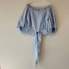 一点限り✨　バルーンスリーブ　シャツ 【Ｌ】　ライトブルー 五分袖　レディース