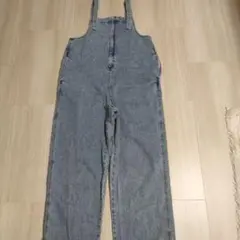 ライトブルー デニムオーバーオール ワイドレッグ