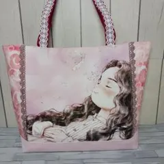 女の子パネルトートバッグ　ハンドメイド　【在庫セール】