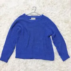 【ルージュヴィフ】美品✨ワッフルニット ブルー 長袖 クルーネック　フリーサイズのサムネイル