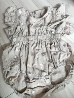 花柄フリル袖ロンパース ベージュ＊80cm