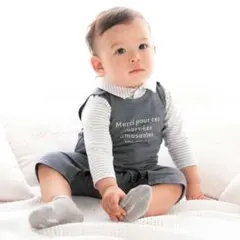 【タグ付き】天竺ボーダーシャツ&ロンパースセット(70~80cm)