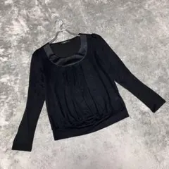 【コムサイズム】（M）ブラウス Uネック タックデザイン 長袖 黒