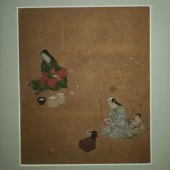 職人尽絵断簡(江戸初期〜中期頃、白いもの売り・紅解屋)額装(絵具剥落、染み有) 職人尽絵断簡(江戸初期〜中期頃、白いもの売り・紅解屋)額装(絵具剥落
