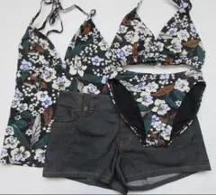 新品 婦人水着 11L 4点セット iCB 花　 デニムパンツのサムネイル