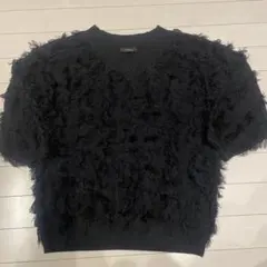 美品❤️JEANASIS フリンジ 黒　Vネック ニットセーター　フリーサイズ