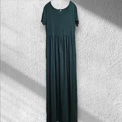 ダークグリーン 【L】半袖 ロングワンピース 半袖ワンピース レディース 夏