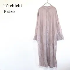 テチチ　ノーカラーシャツワンピース　F ピンク　シアー　大人フェミニン　綺麗め