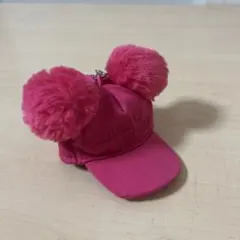 ディズニー ミッキーマウス ポンポン付きファンキャップ ピンク キーホルダー