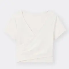 【タグ付き未使用】GU カシュクールT 01オフホワイト クロップド Tシャツ