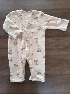 美品　チェリー柄ロンパース 60-70cm モコモコ