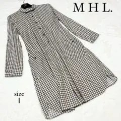【エムエイチエル】コットンギンガムチェックシャツワンピース☆長袖☆ウール混☆S
