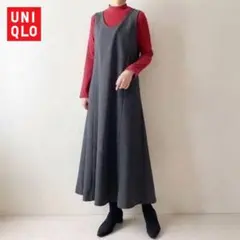 美品 UNIQLOブラッシュドジャージージャンパースカート L ダークグレー