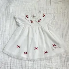 クーラクール　いちご刺繍 半袖プルオーバー ホワイト90cm