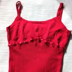 美品LAISSE PASSE赤いリボン付きキャミソールニットのサムネイル