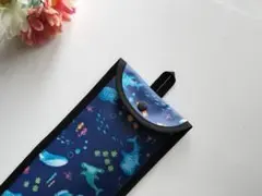 ループ付き27桁用そろばんケース☆海の生き物　ネイビー　クジラ　ジンベイザメ